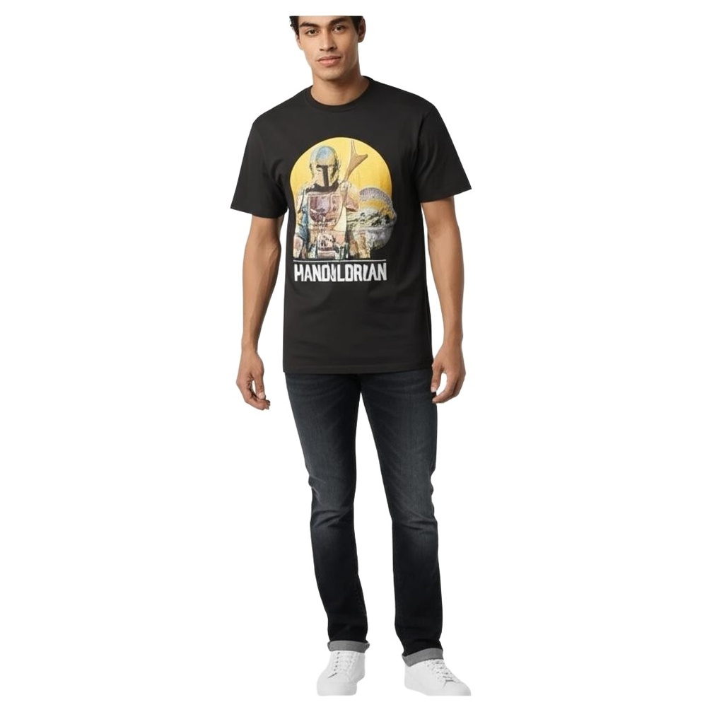 STAR WARS Mandalorian T-shirt Mens L Faded Black Grogu Mando Collectible‎